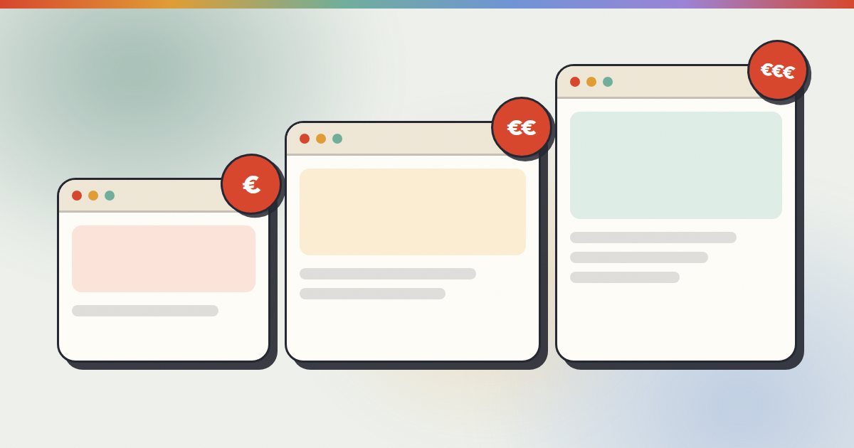 Illustration : trois sites de tailles différentes, du plus simple au plus complet